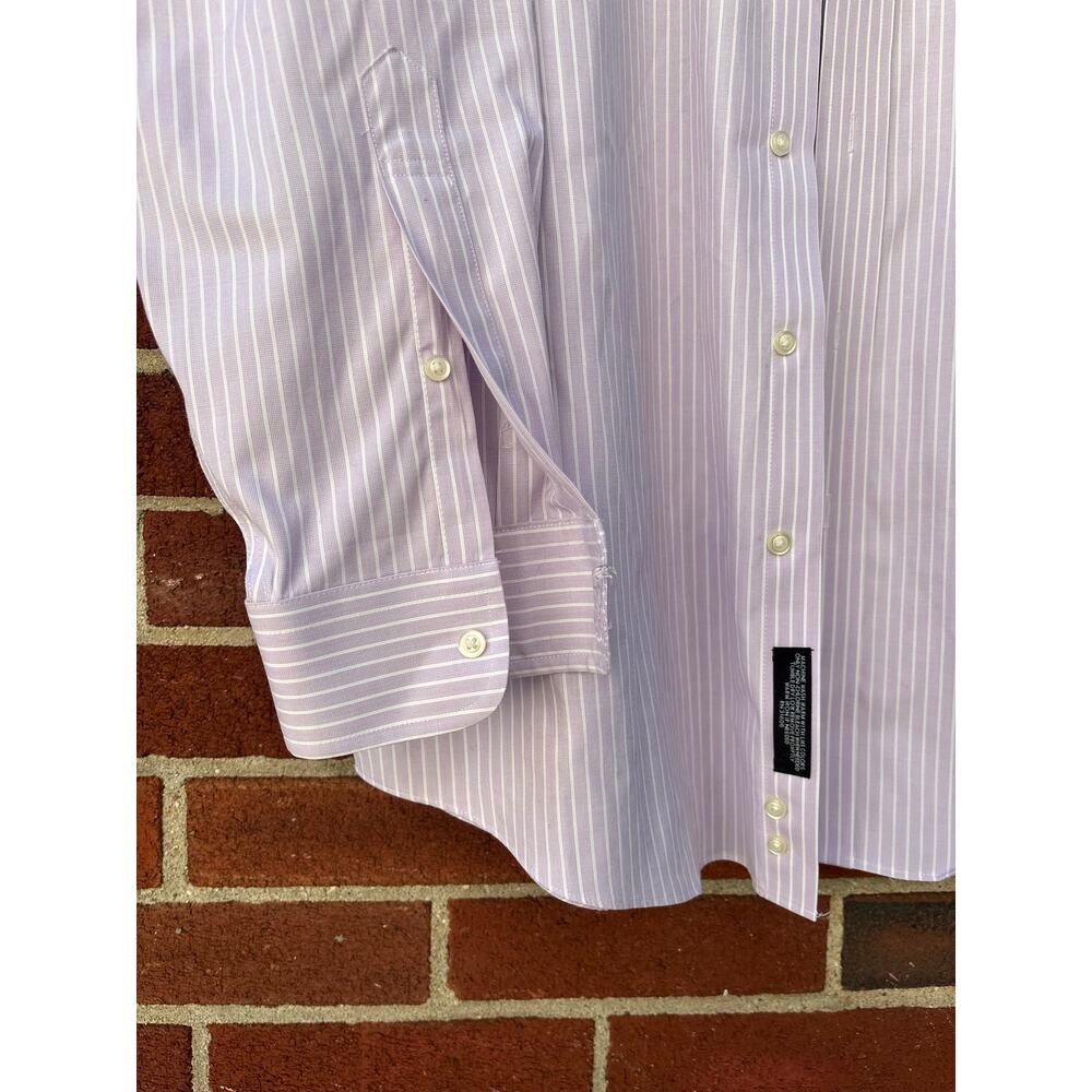 Jos A Bank Traveler Dress Shirt 17 34 Purple White Stripe 100% Cotton Mens - Picture 9 of 12